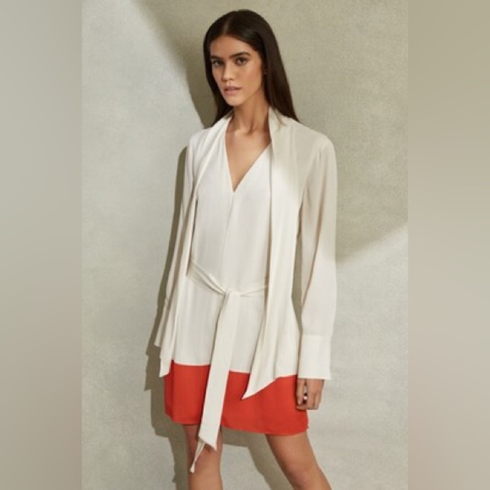 NWT REISS Marta Color Blocked Tie Neck Dress